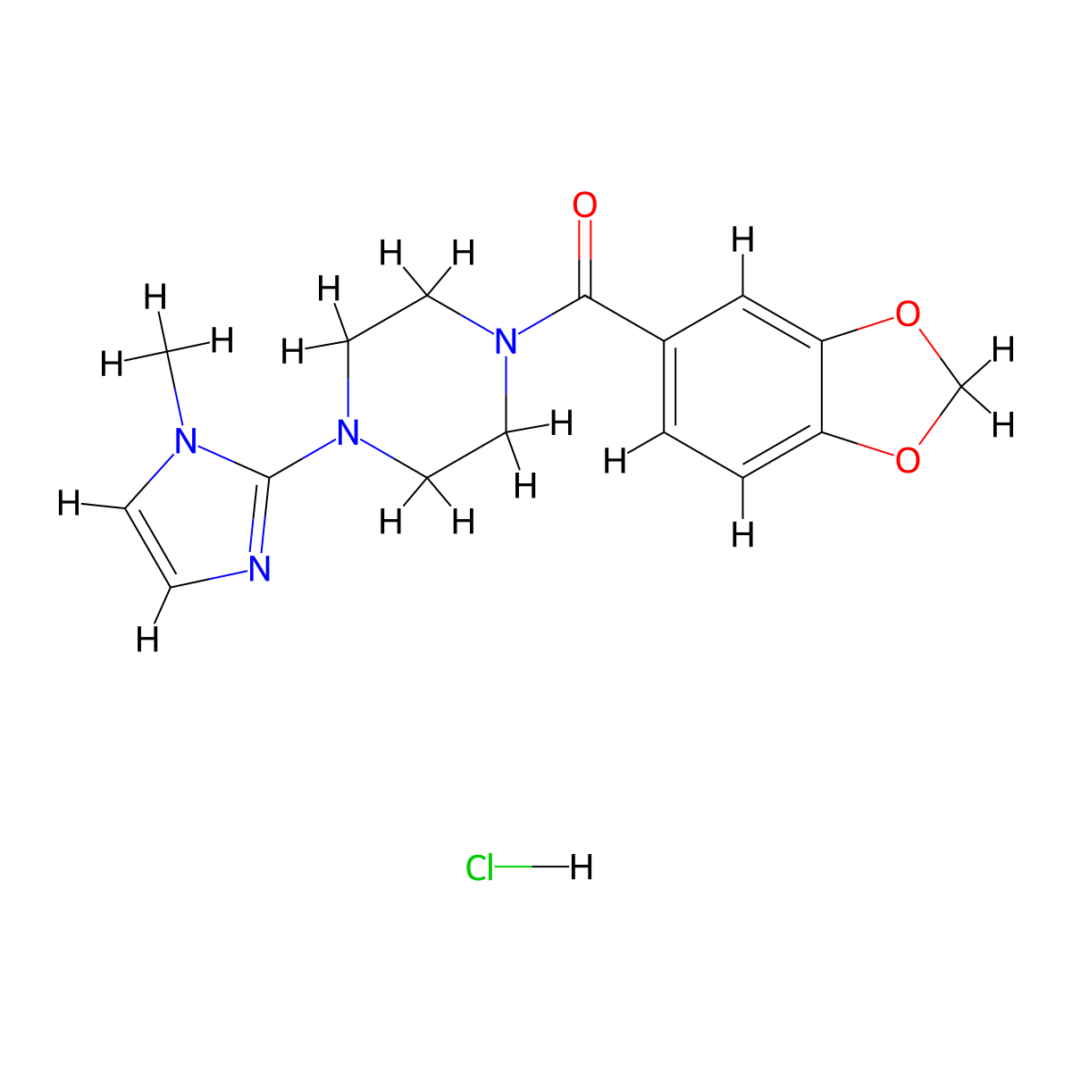 benzo[d][1,3]dioxol-5-yl(4-(1-methyl-1H-imidazol-2-yl)piperazin-1-yl)methanone hydrochloride molecular structure, CAS 1189651-61-3