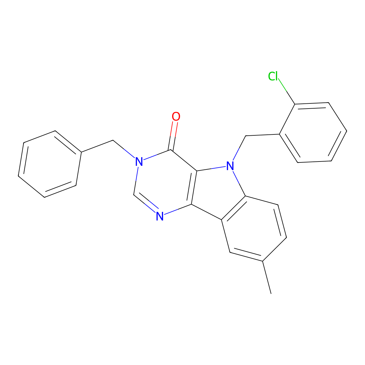 3-benzyl-5-(2-chlorobenzyl)-8-methyl-3H-pyrimido[5,4-b]indol-4(5H)-one molecular structure, CAS 1189651-71-5