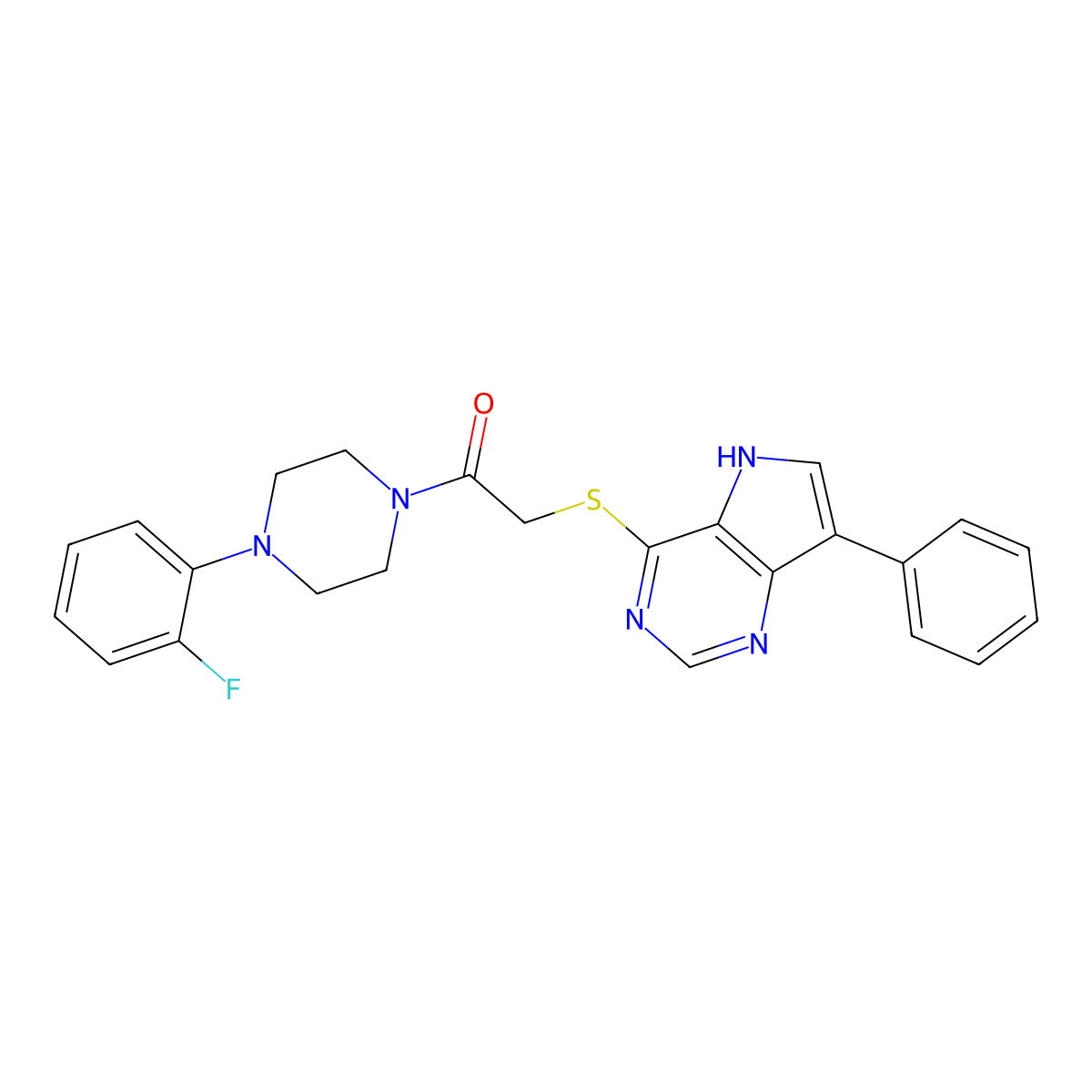1-[4-(2-fluorophenyl)piperazin-1-yl]-2-[(7-phenyl-5H-pyrrolo[3,2-d]pyrimidin-4-yl)sulfanyl]ethanone molecular structure, CAS 1189652-78-5