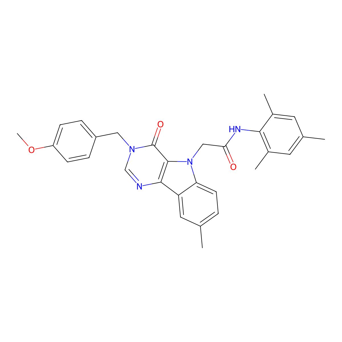 N-mesityl-2-(3-(4-methoxybenzyl)-8-methyl-4-oxo-3H-pyrimido[5,4-b]indol-5(4H)-yl)acetamide molecular structure, CAS 1189654-66-7