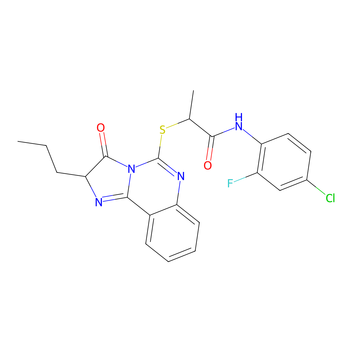 N-(4-chloro-2-fluorophenyl)-2-((3-oxo-2-propyl-2,3-dihydroimidazo[1,2-c]quinazolin-5-yl)thio)propanamide molecular structure, CAS 1189654-81-6