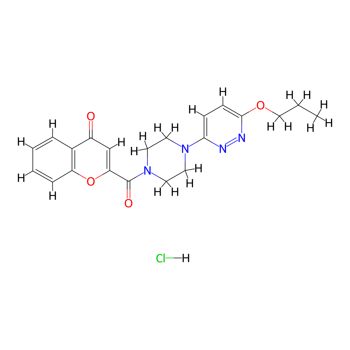 2-(4-(6-propoxypyridazin-3-yl)piperazine-1-carbonyl)-4H-chromen-4-one hydrochloride molecular structure, CAS 1189654-82-7