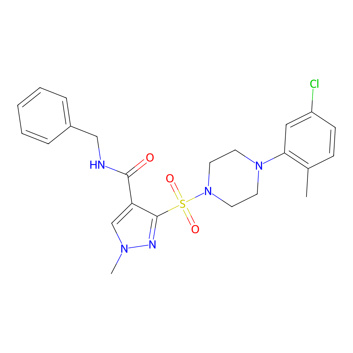 N-benzyl-3-{[4-(5-chloro-2-methylphenyl)piperazin-1-yl]sulfonyl}-1-methyl-1H-pyrazole-4-carboxamide molecular structure, CAS 1189655-32-0
