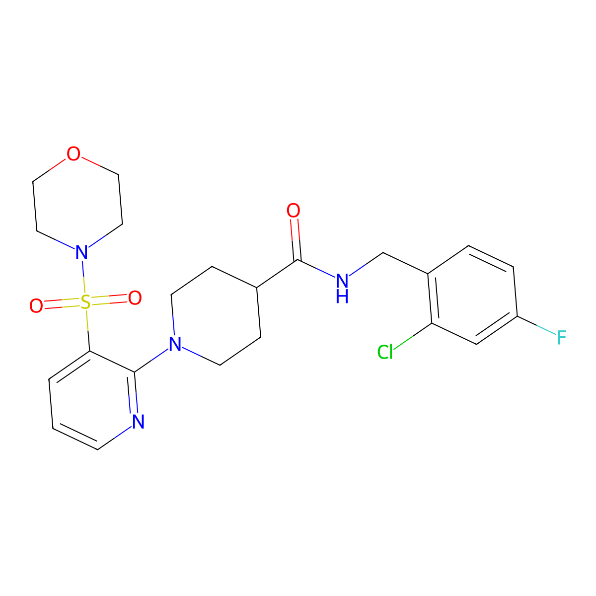 N-(2-chloro-4-fluorobenzyl)-1-(3-(morpholinosulfonyl)pyridin-2-yl)piperidine-4-carboxamide molecular structure, CAS 1189655-84-2