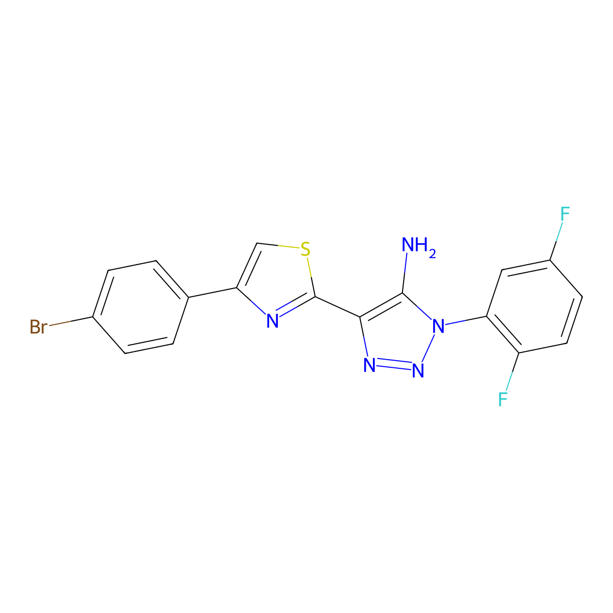 4-(4-(4-bromophenyl)thiazol-2-yl)-1-(2,5-difluorophenyl)-1H-1,2,3-triazol-5-amine molecular structure, CAS 1189656-56-1