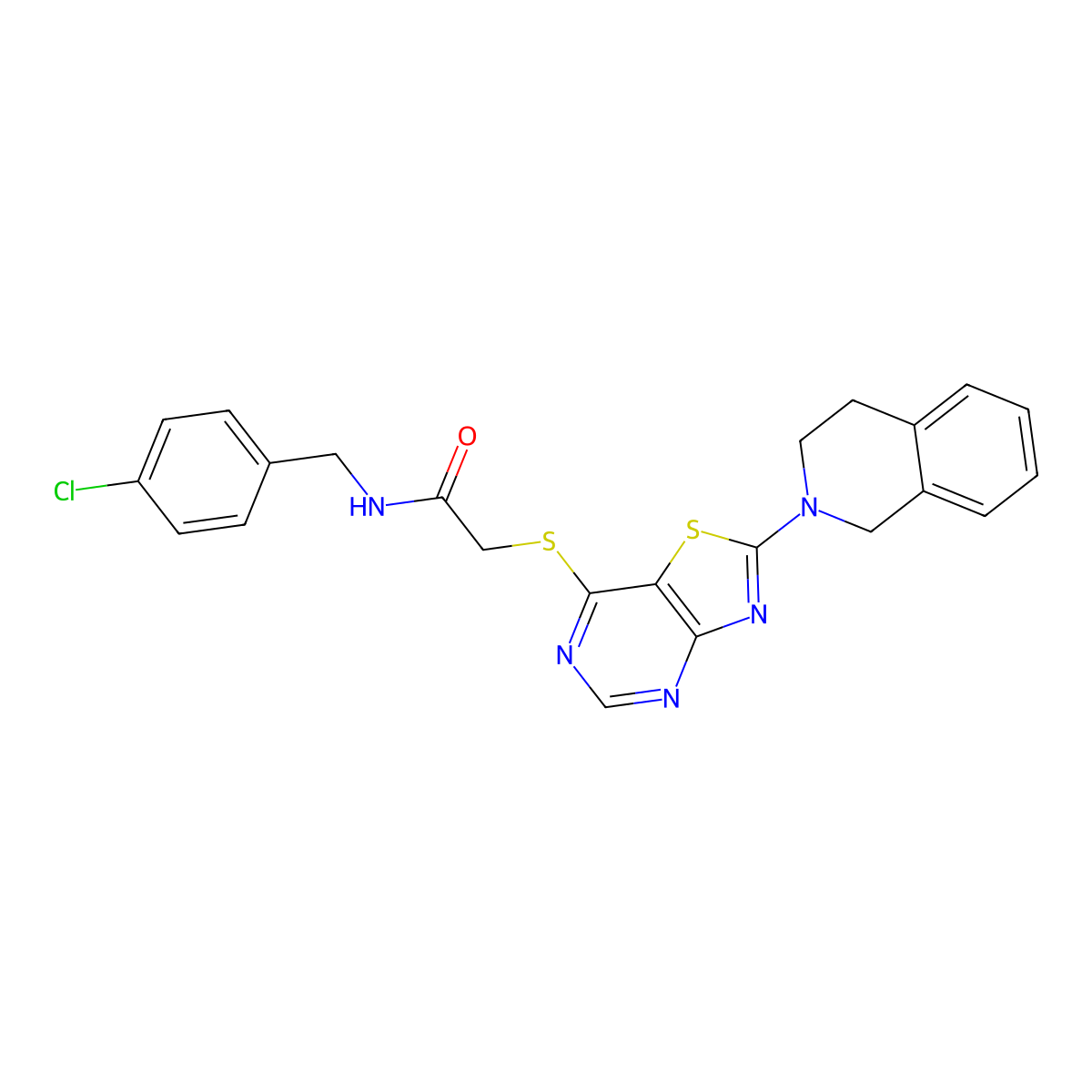 N-(4-chlorobenzyl)-2-((2-(3,4-dihydroisoquinolin-2(1H)-yl)thiazolo[4,5-d]pyrimidin-7-yl)thio)acetamide molecular structure, CAS 1189657-01-9
