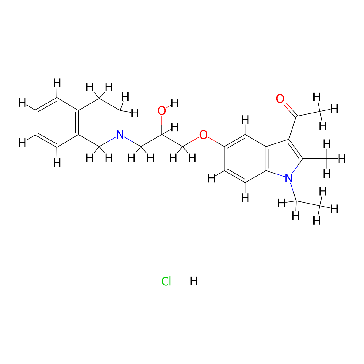 1-(5-(3-(3,4-dihydroisoquinolin-2(1H)-yl)-2-hydroxypropoxy)-1-ethyl-2-methyl-1H-indol-3-yl)ethanone hydrochloride molecular structure, CAS 1189657-47-3