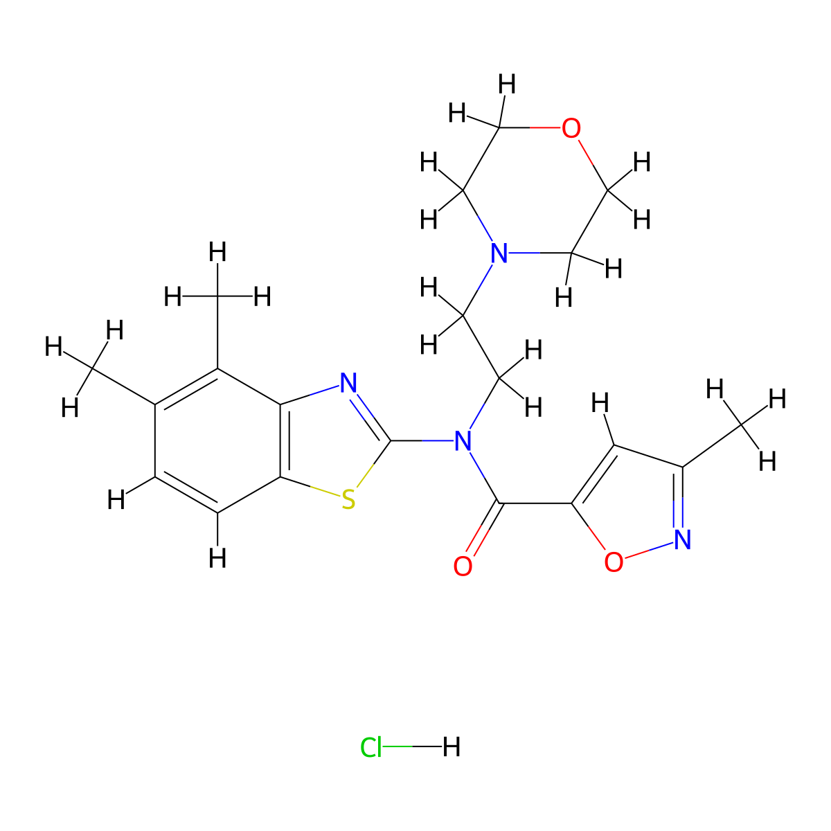 N-(4,5-dimethylbenzo[d]thiazol-2-yl)-3-methyl-N-(2-morpholinoethyl)isoxazole-5-carboxamide hydrochloride molecular structure, CAS 1189657-71-3