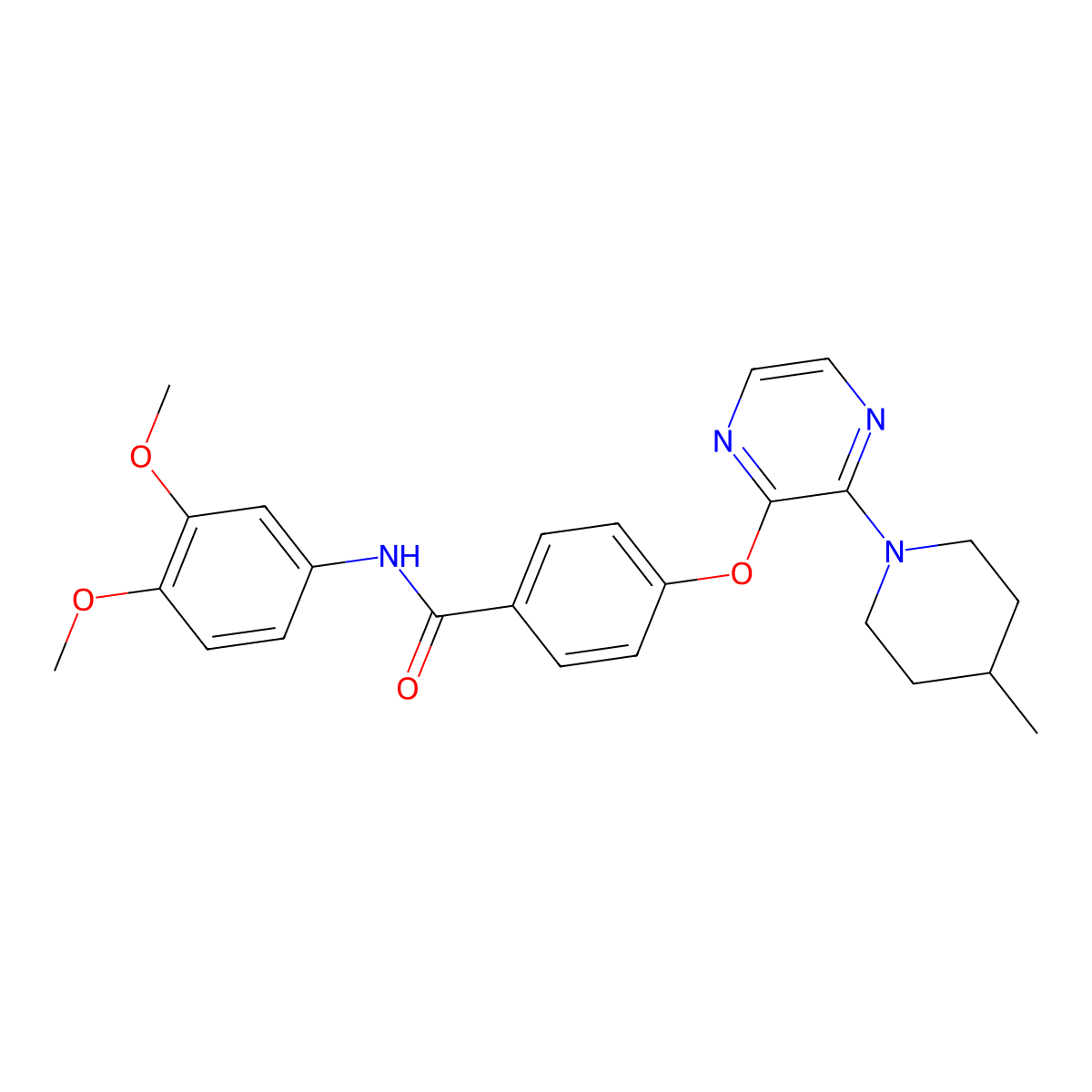 N-(3,4-dimethoxyphenyl)-4-{[3-(4-methylpiperidin-1-yl)pyrazin-2-yl]oxy}benzamide molecular structure, CAS 1189657-96-2