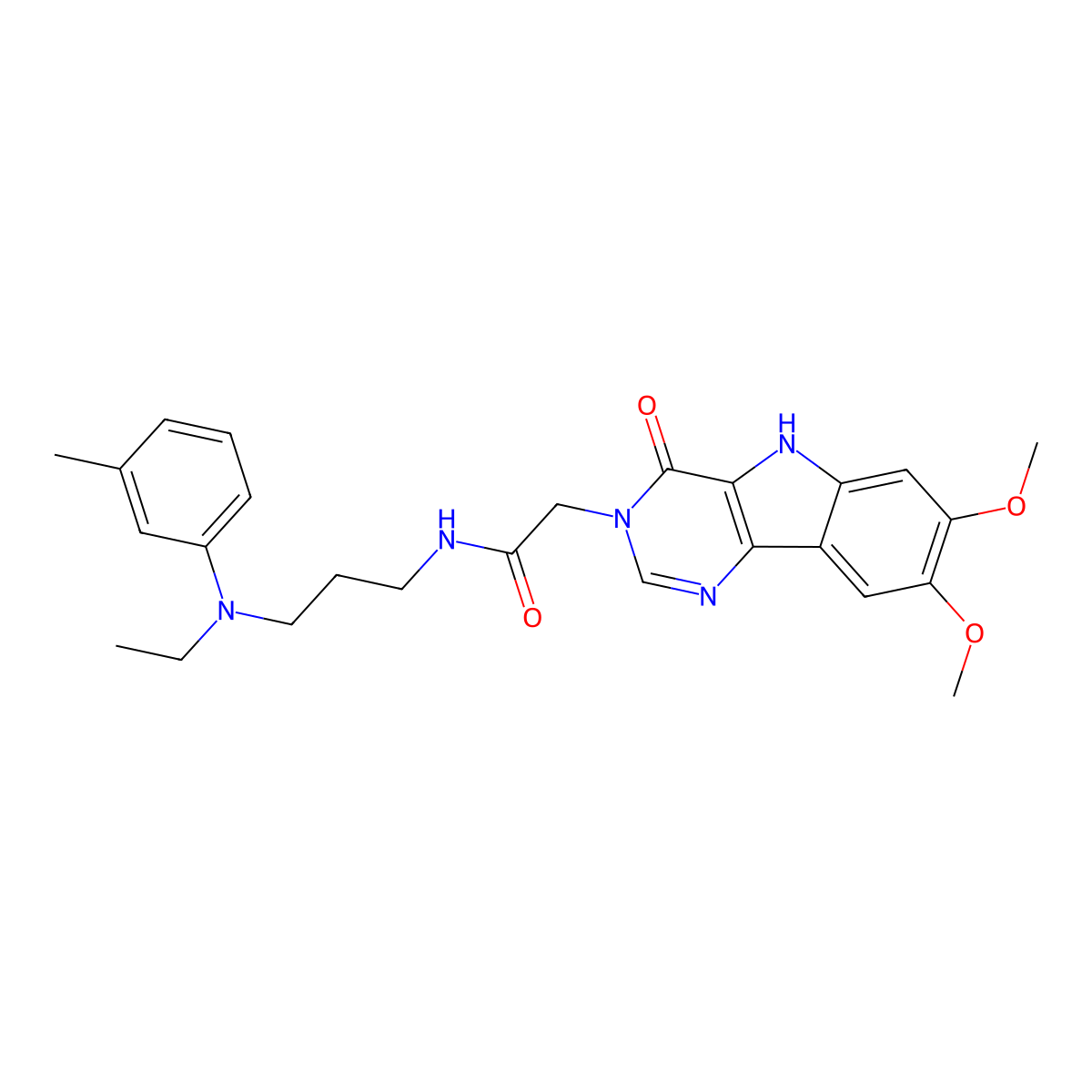 2-(7,8-dimethoxy-4-oxo-4,5-dihydro-3H-pyrimido[5,4-b]indol-3-yl)-N-(3-(ethyl(m-tolyl)amino)propyl)acetamide molecular structure, CAS 1189658-61-4