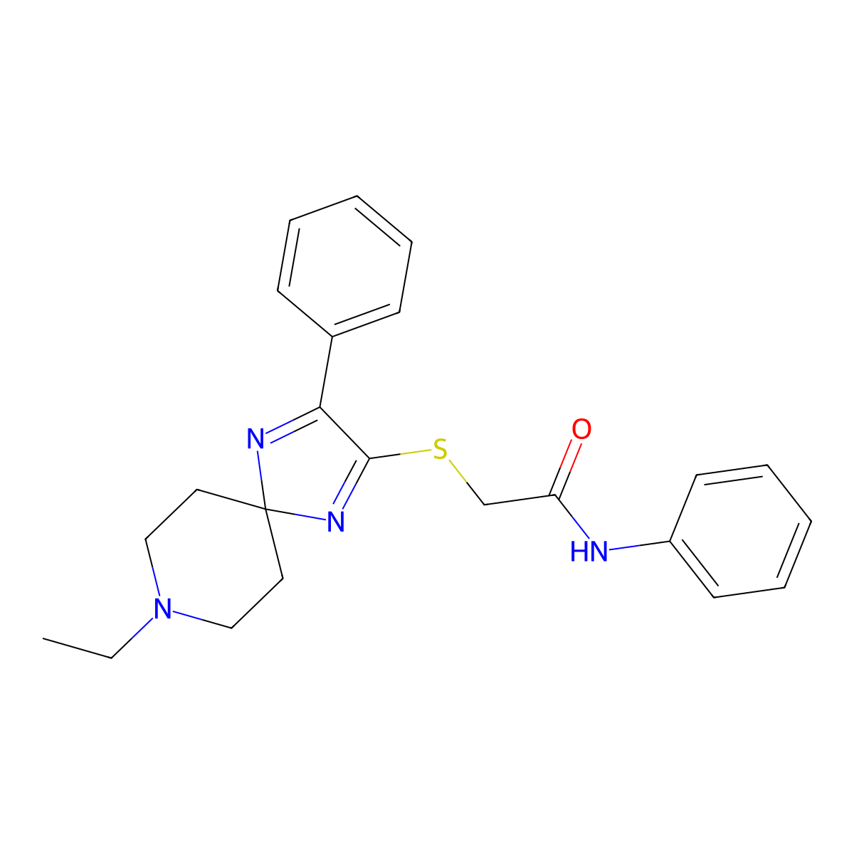 2-((8-ethyl-3-phenyl-1,4,8-triazaspiro[4.5]deca-1,3-dien-2-yl)thio)-N-phenylacetamide molecular structure, CAS 1189659-01-5