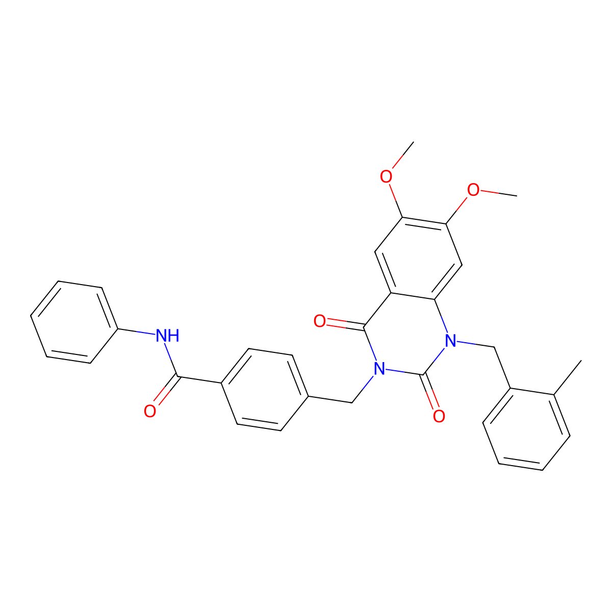 4-((6,7-dimethoxy-1-(2-methylbenzyl)-2,4-dioxo-1,2-dihydroquinazolin-3(4H)-yl)methyl)-N-phenylbenzamide molecular structure, CAS 1189659-39-9