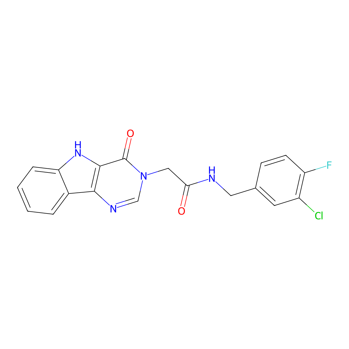 N-(3-chloro-4-fluorobenzyl)-2-(4-oxo-4,5-dihydro-3H-pyrimido[5,4-b]indol-3-yl)acetamide molecular structure, CAS 1189660-08-9