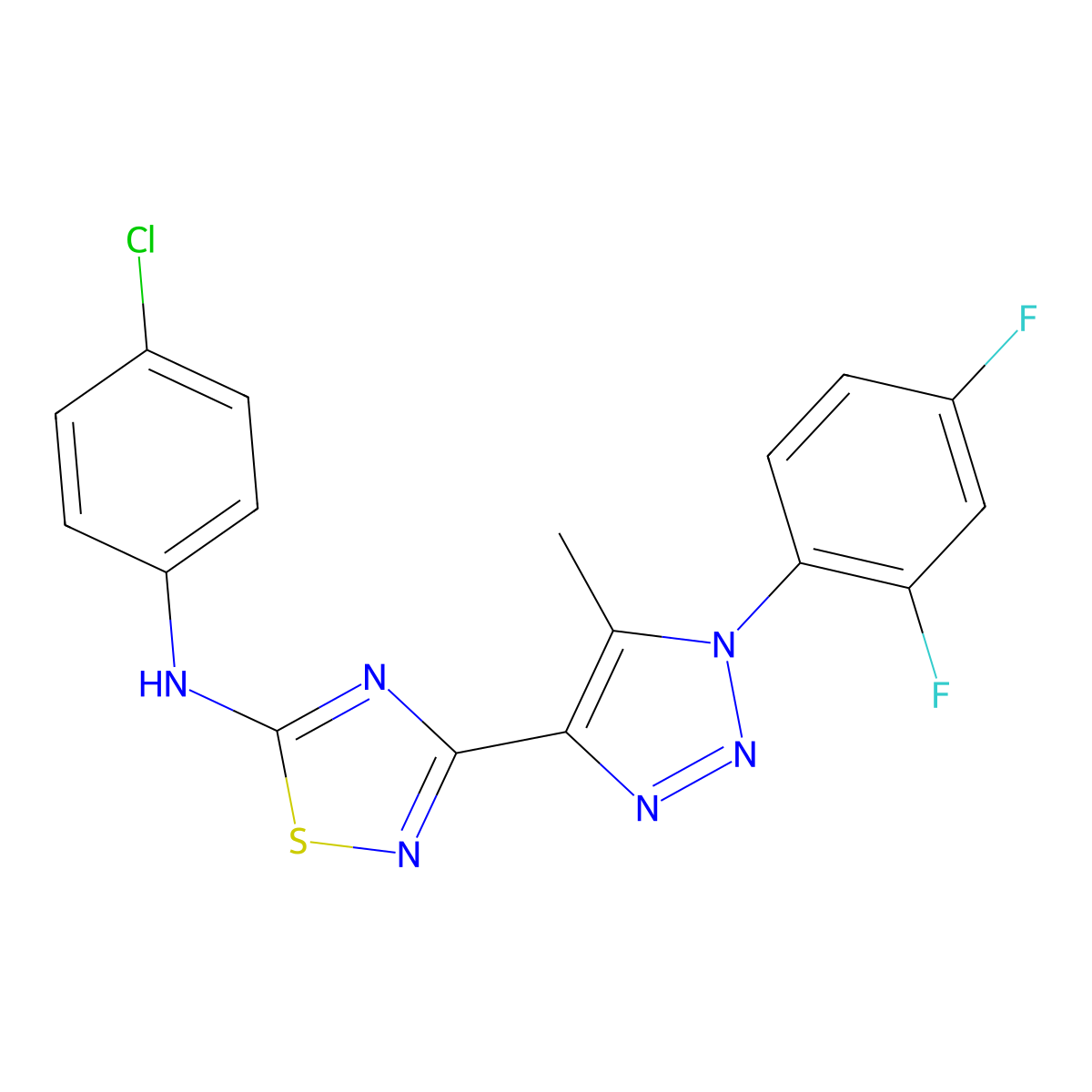 N-(4-chlorophenyl)-3-[1-(2,4-difluorophenyl)-5-methyl-1H-1,2,3-triazol-4-yl]-1,2,4-thiadiazol-5-amine molecular structure, CAS 1189660-09-0