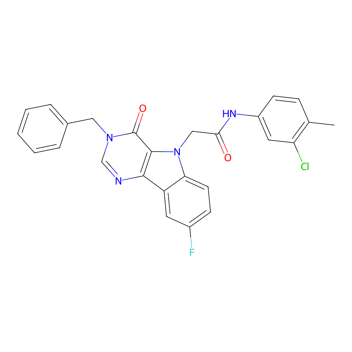 2-(3-benzyl-8-fluoro-4-oxo-3H-pyrimido[5,4-b]indol-5(4H)-yl)-N-(3-chloro-4-methylphenyl)acetamide molecular structure, CAS 1189660-41-0