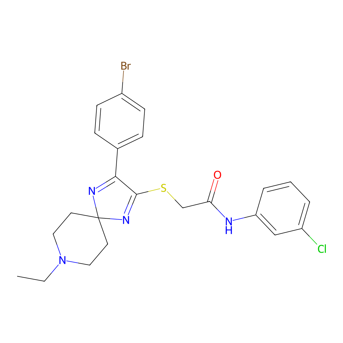 2-((3-(4-bromophenyl)-8-ethyl-1,4,8-triazaspiro[4.5]deca-1,3-dien-2-yl)thio)-N-(3-chlorophenyl)acetamide molecular structure, CAS 1189660-57-8