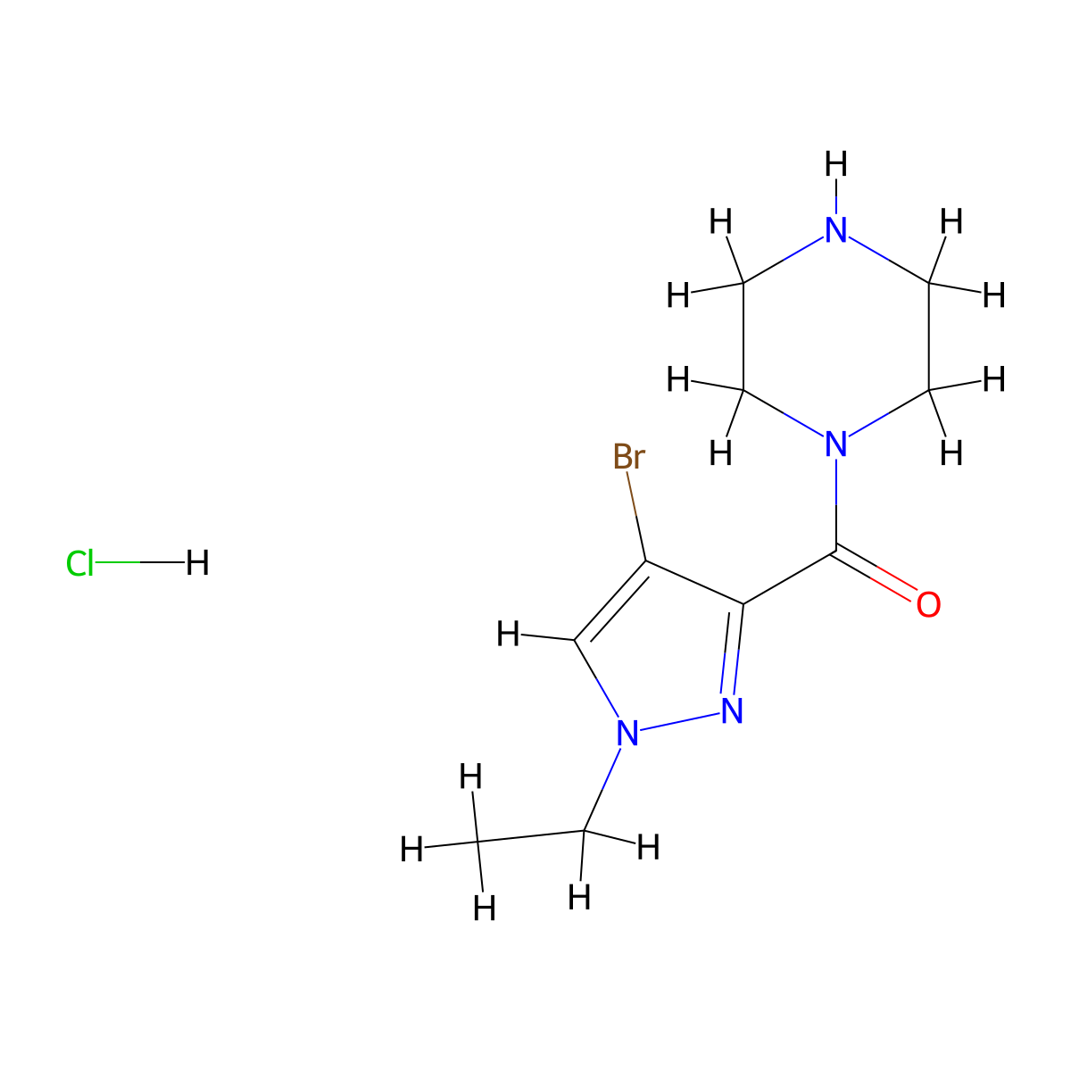 (4-Bromo-1-ethyl-1H-pyrazol-3-yl)piperazin-1-yl methanone hydrochloride molecular structure, CAS 1189660-71-6