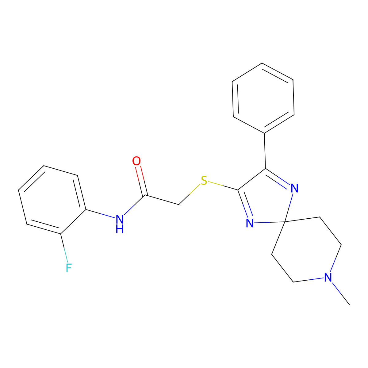 N-(2-fluorophenyl)-2-((8-methyl-3-phenyl-1,4,8-triazaspiro[4.5]deca-1,3-dien-2-yl)thio)acetamide molecular structure, CAS 1189661-19-5