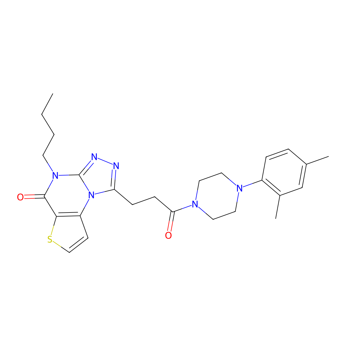 4-butyl-1-(3-(4-(2,4-dimethylphenyl)piperazin-1-yl)-3-oxopropyl)thieno[2,3-e][1,2,4]triazolo[4,3-a]pyrimidin-5(4H)-one molecular structure, CAS 1189661-55-9