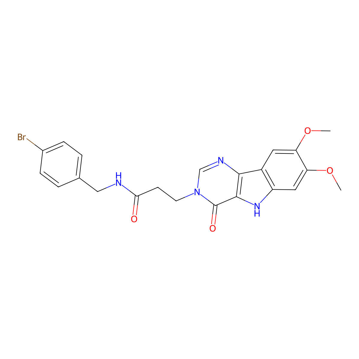 N-(4-bromobenzyl)-3-(7,8-dimethoxy-4-oxo-4,5-dihydro-3H-pyrimido[5,4-b]indol-3-yl)propanamide molecular structure, CAS 1189662-54-1