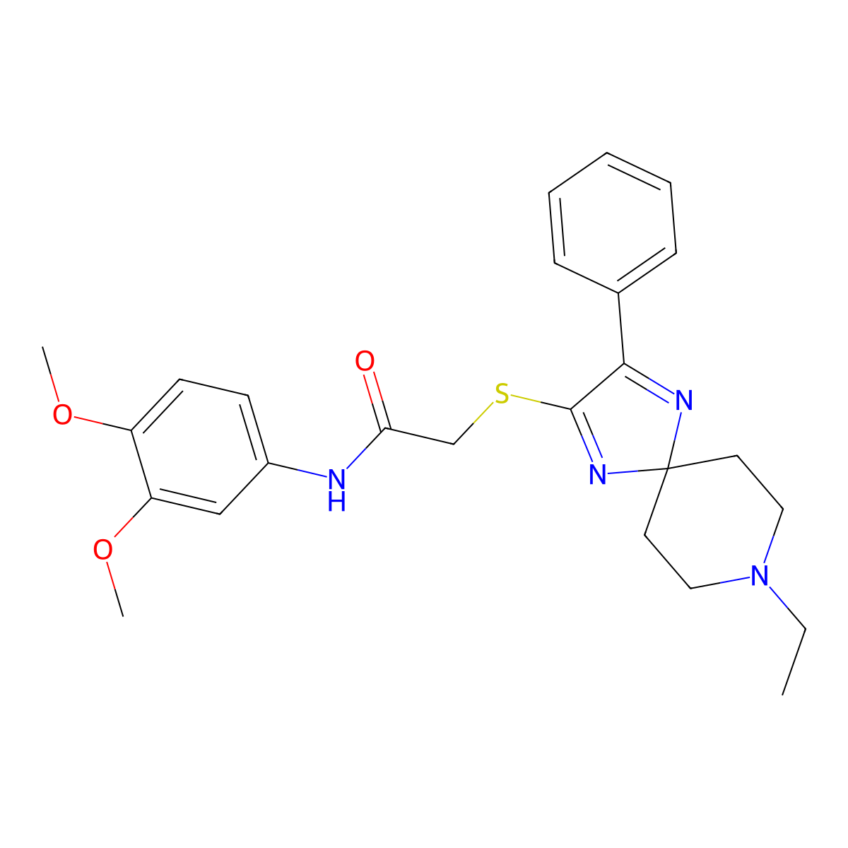 N-(3,4-dimethoxyphenyl)-2-((8-ethyl-3-phenyl-1,4,8-triazaspiro[4.5]deca-1,3-dien-2-yl)thio)acetamide molecular structure, CAS 1189662-58-5