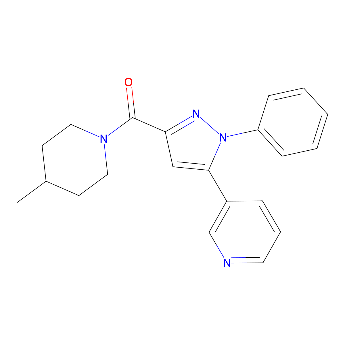 3-{3-[(4-methylpiperidin-1-yl)carbonyl]-1-phenyl-1H-pyrazol-5-yl}pyridine molecular structure, CAS 1189662-84-7