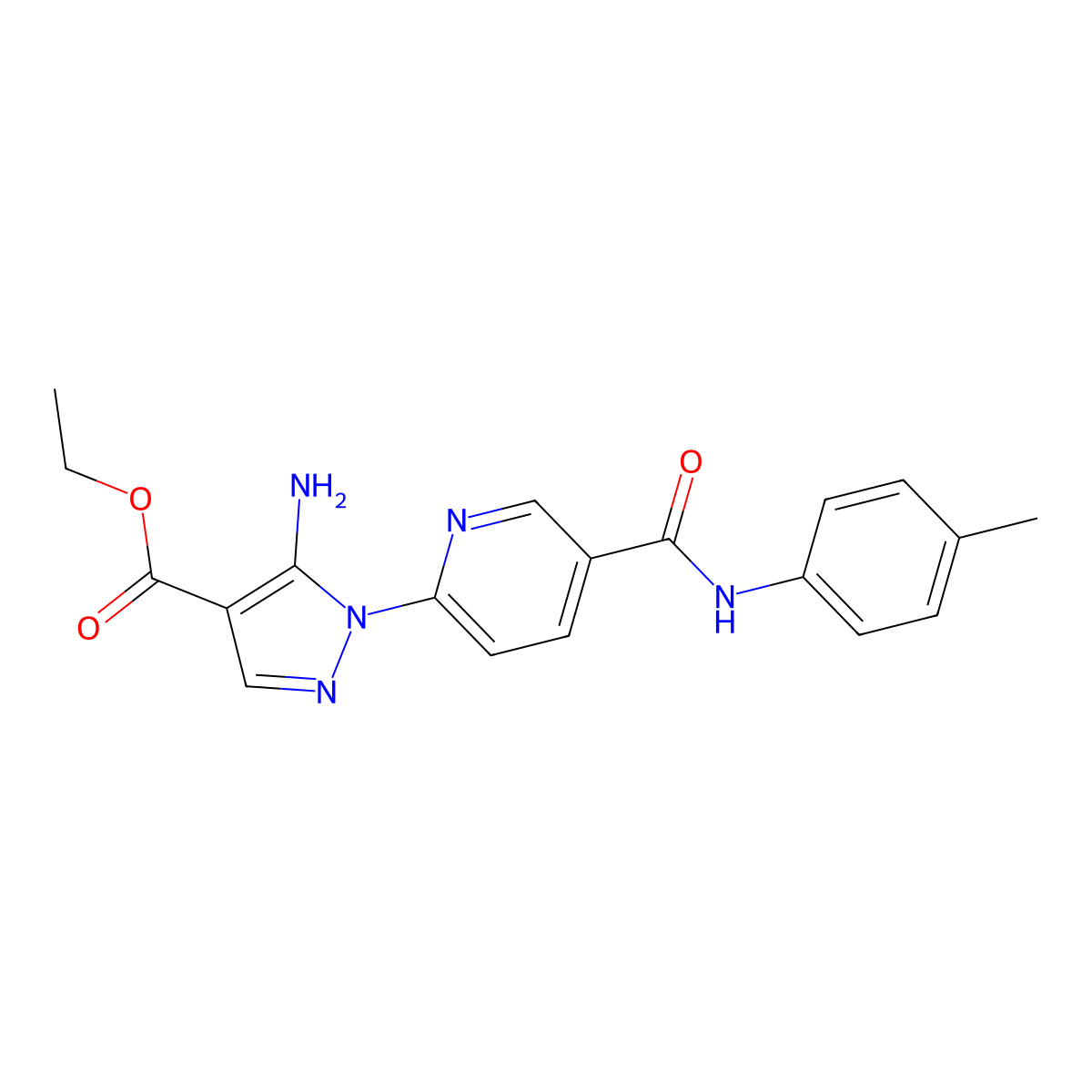 ethyl 5-amino-1-{5-[(4-methylphenyl)carbamoyl]pyridin-2-yl}-1H-pyrazole-4-carboxylate molecular structure, CAS 1189662-88-1