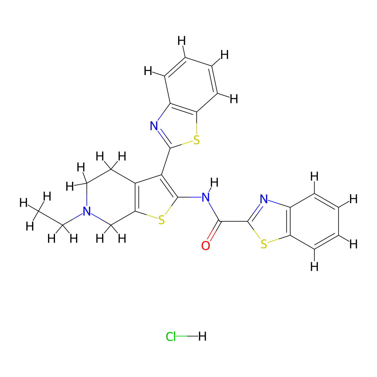 N-(3-(benzo[d]thiazol-2-yl)-6-ethyl-4,5,6,7-tetrahydrothieno[2,3-c]pyridin-2-yl)benzo[d]thiazole-2-carboxamide hydrochloride molecular structure, CAS 1189663-07-7