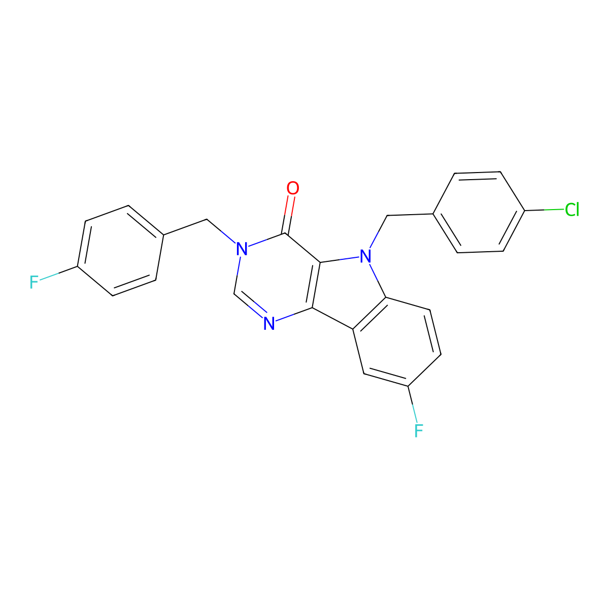5-(4-chlorobenzyl)-8-fluoro-3-(4-fluorobenzyl)-3H-pyrimido[5,4-b]indol-4(5H)-one molecular structure, CAS 1189664-72-9