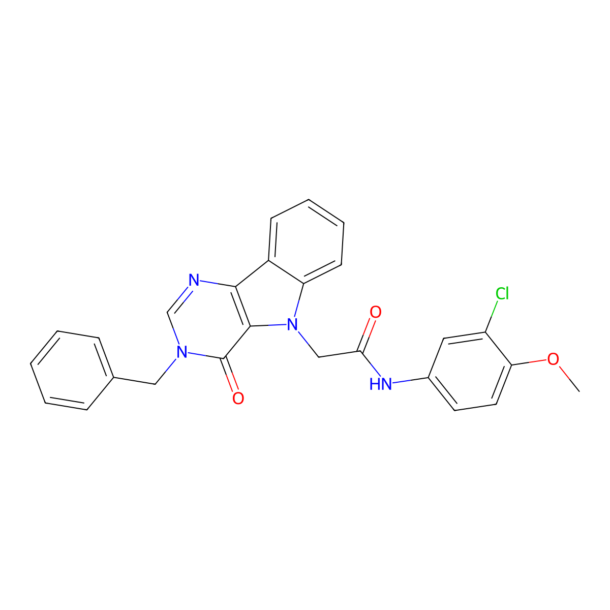 2-(3-benzyl-4-oxo-3H-pyrimido[5,4-b]indol-5(4H)-yl)-N-(3-chloro-4-methoxyphenyl)acetamide molecular structure, CAS 1189664-88-7