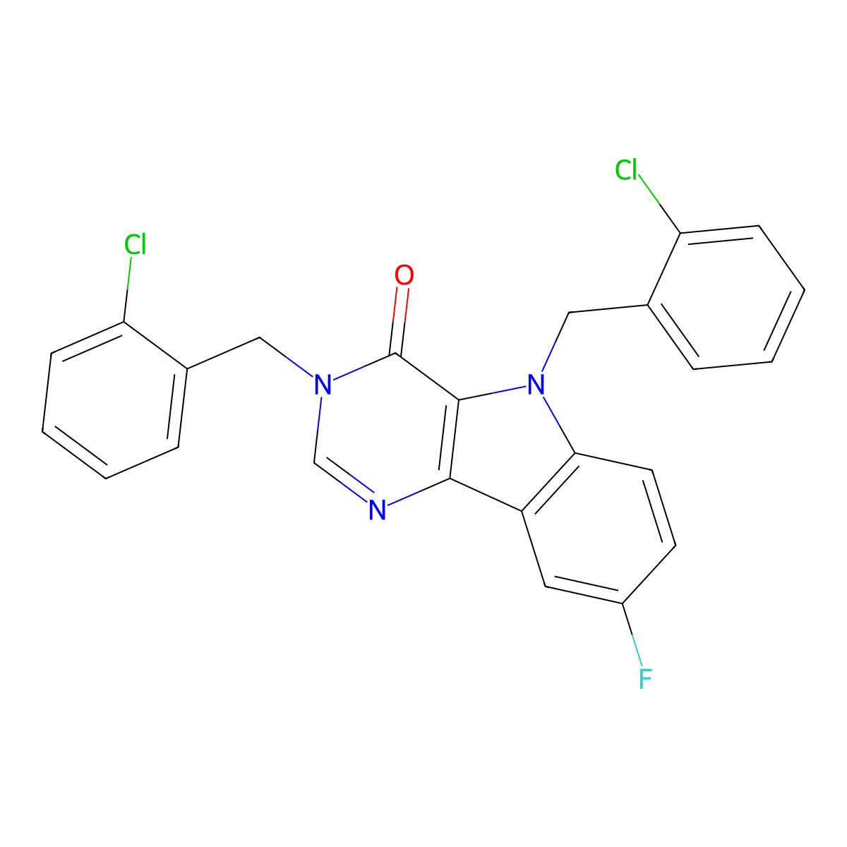 3,5-bis(2-chlorobenzyl)-8-fluoro-3,5-dihydro-4H-pyrimido[5,4-b]indol-4-one molecular structure, CAS 1189665-30-2