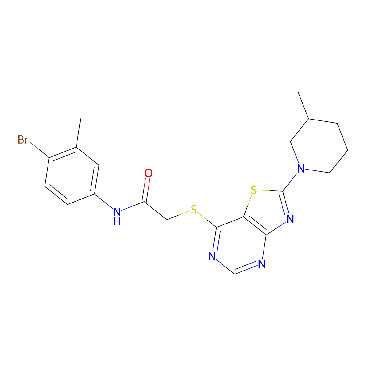N-(4-bromo-3-methylphenyl)-2-((2-(3-methylpiperidin-1-yl)thiazolo[4,5-d]pyrimidin-7-yl)thio)acetamide molecular structure, CAS 1189665-98-2