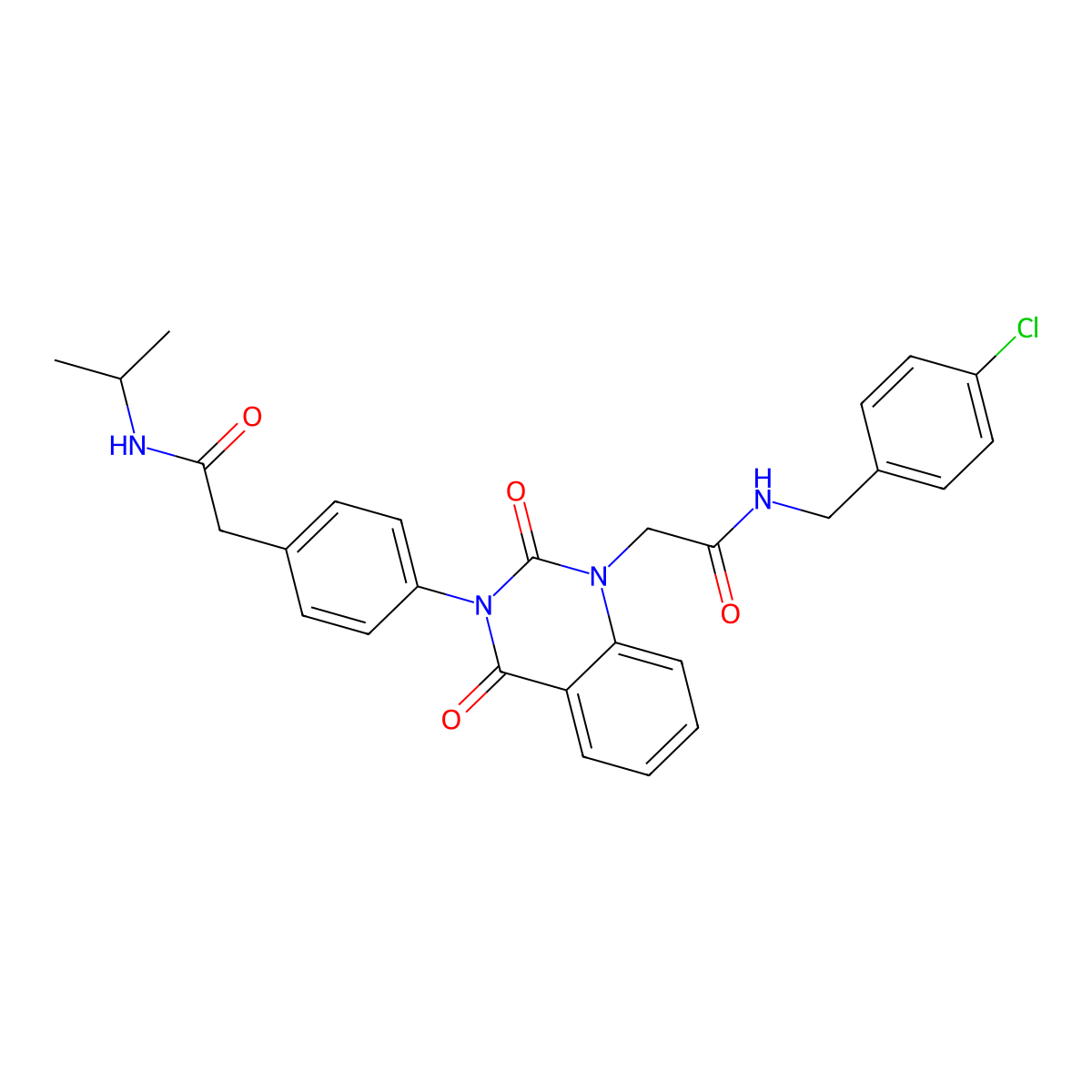 N-[(4-chlorophenyl)methyl]-2-[2,4-dioxo-3-(4-{[(propan-2-yl)carbamoyl]methyl}phenyl)-1,2,3,4-tetrahydroquinazolin-1-yl]acetamide molecular structure, CAS 1189667-12-6