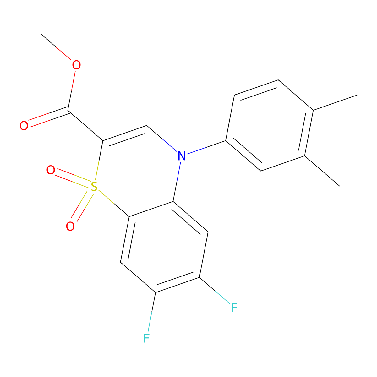 methyl 4-(3,4-dimethylphenyl)-6,7-difluoro-4H-1,4-benzothiazine-2-carboxylate 1,1-dioxide molecular structure, CAS 1189667-34-2