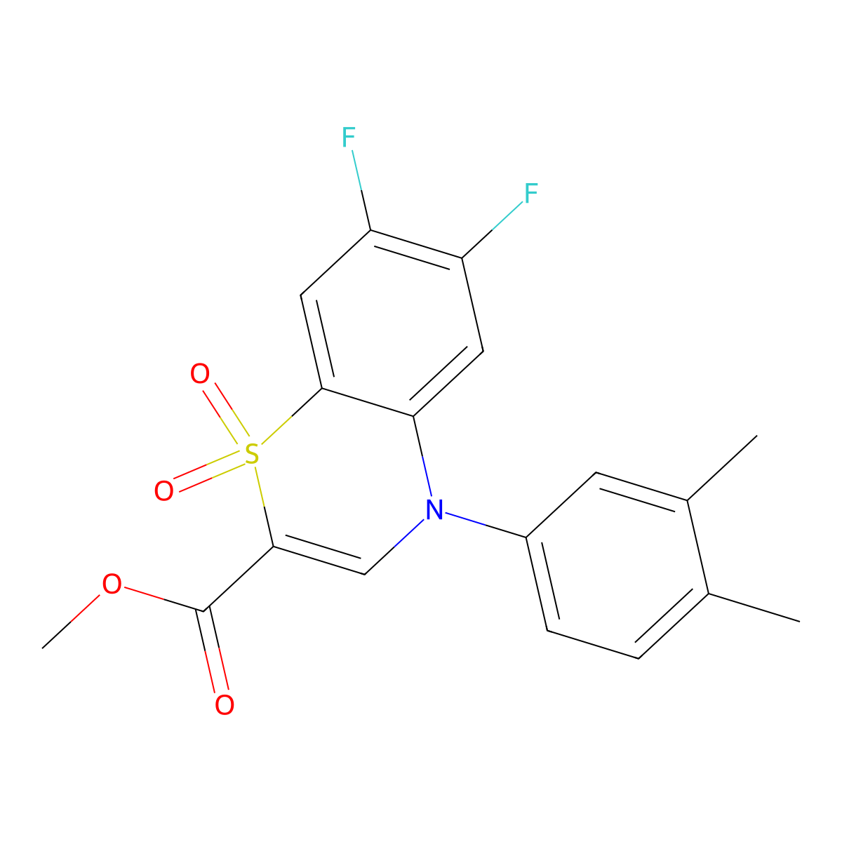 methyl 4-(3,4-dimethylphenyl)-6,7-difluoro-4H-1,4-benzothiazine-2-carboxylate 1,1-dioxide molecular structure, CAS 1189667-34-2