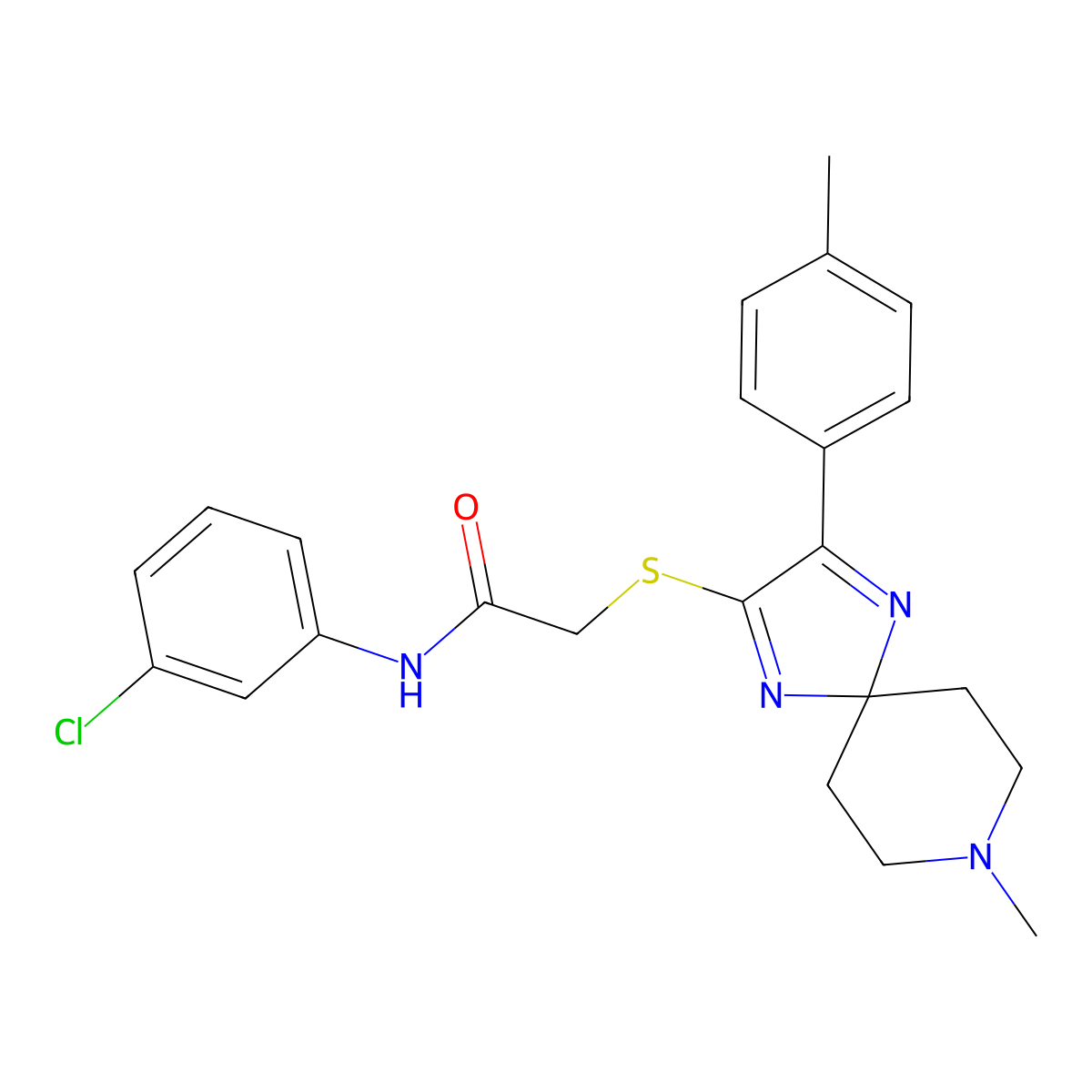 N-(3-chlorophenyl)-2-((8-methyl-3-(p-tolyl)-1,4,8-triazaspiro[4.5]deca-1,3-dien-2-yl)thio)acetamide molecular structure, CAS 1189667-40-0