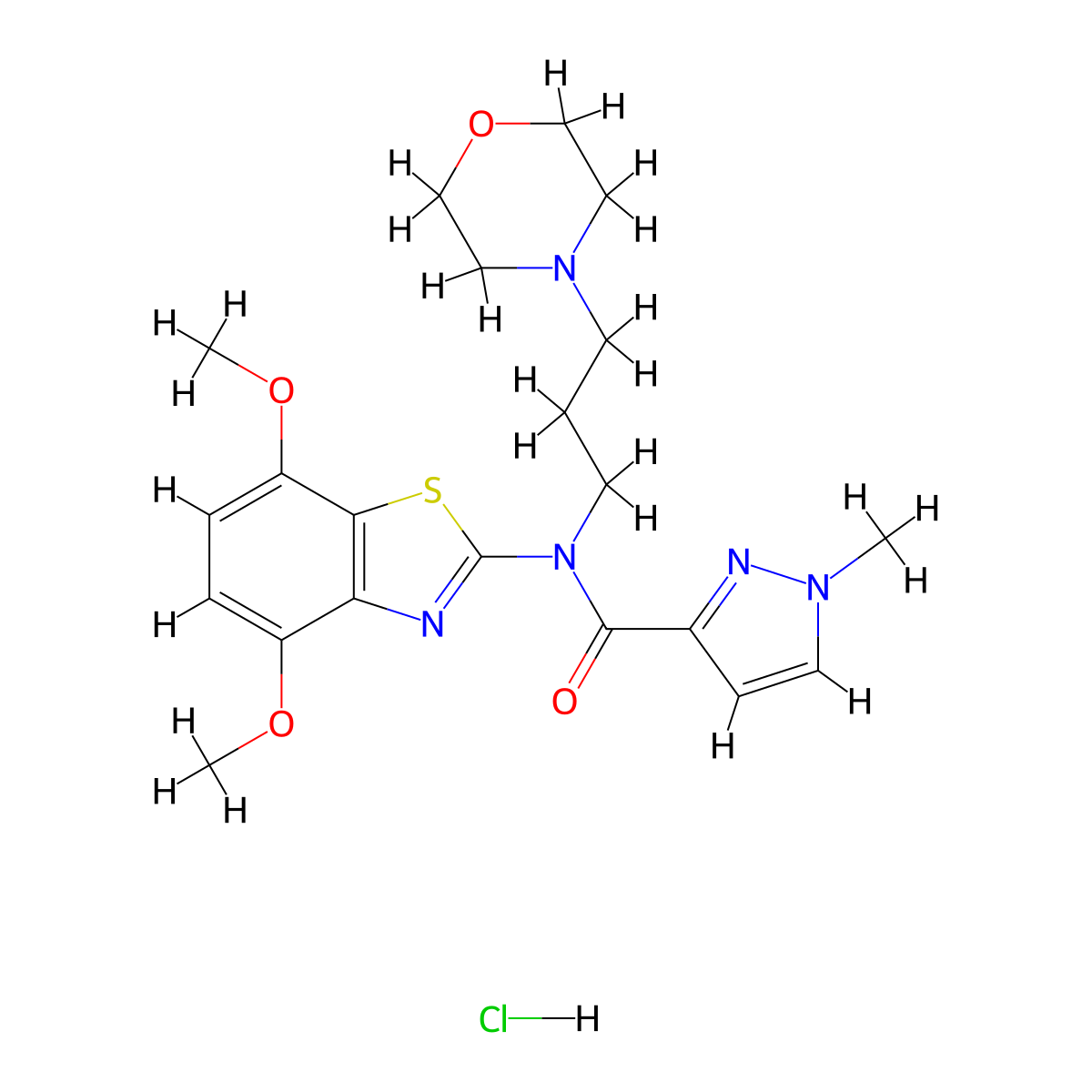 N-(4,7-dimethoxybenzo[d]thiazol-2-yl)-1-methyl-N-(3-morpholinopropyl)-1H-pyrazole-3-carboxamide hydrochloride molecular structure, CAS 1189668-22-1