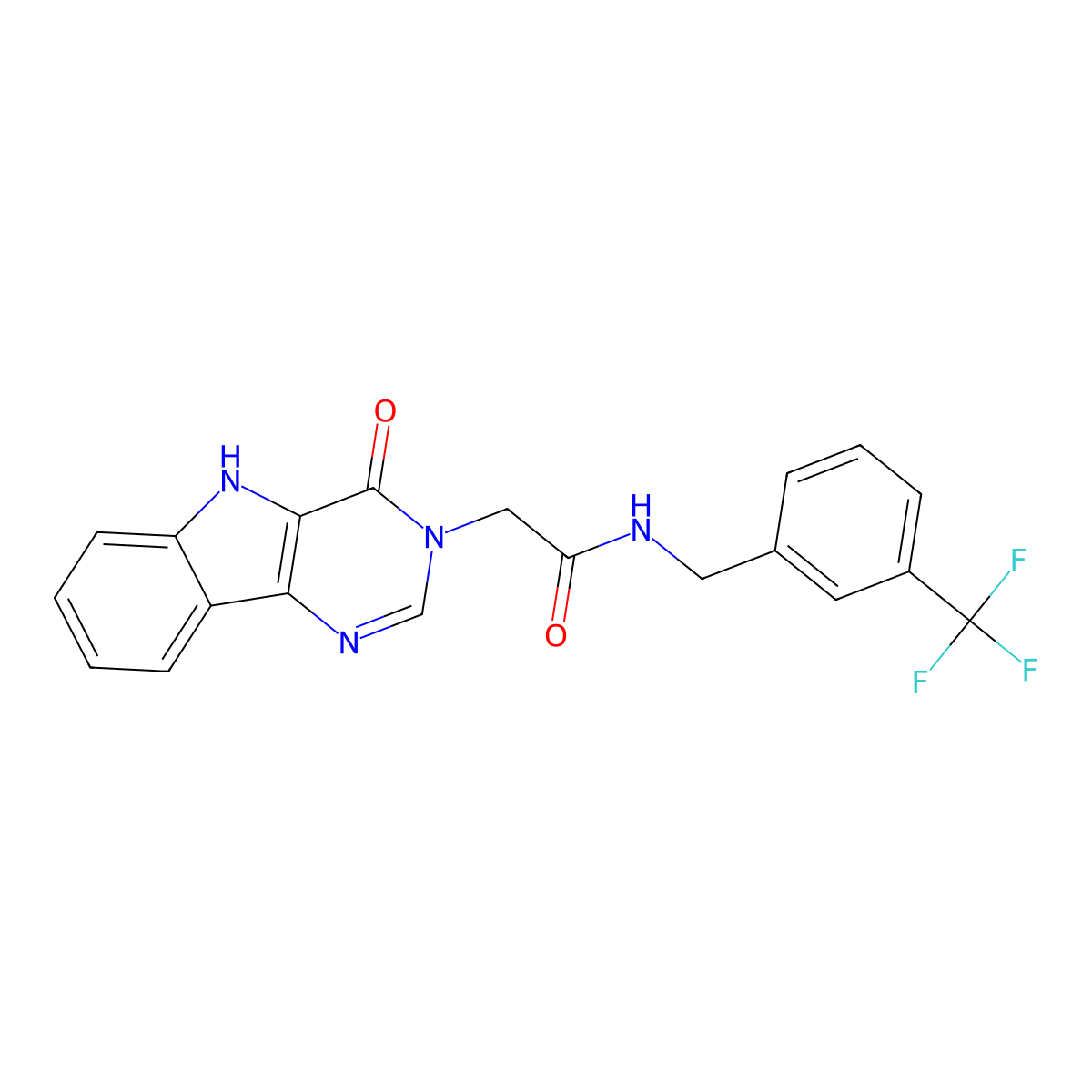 2-(4-oxo-4,5-dihydro-3H-pyrimido[5,4-b]indol-3-yl)-N-(3-(trifluoromethyl)benzyl)acetamide molecular structure, CAS 1189669-29-1