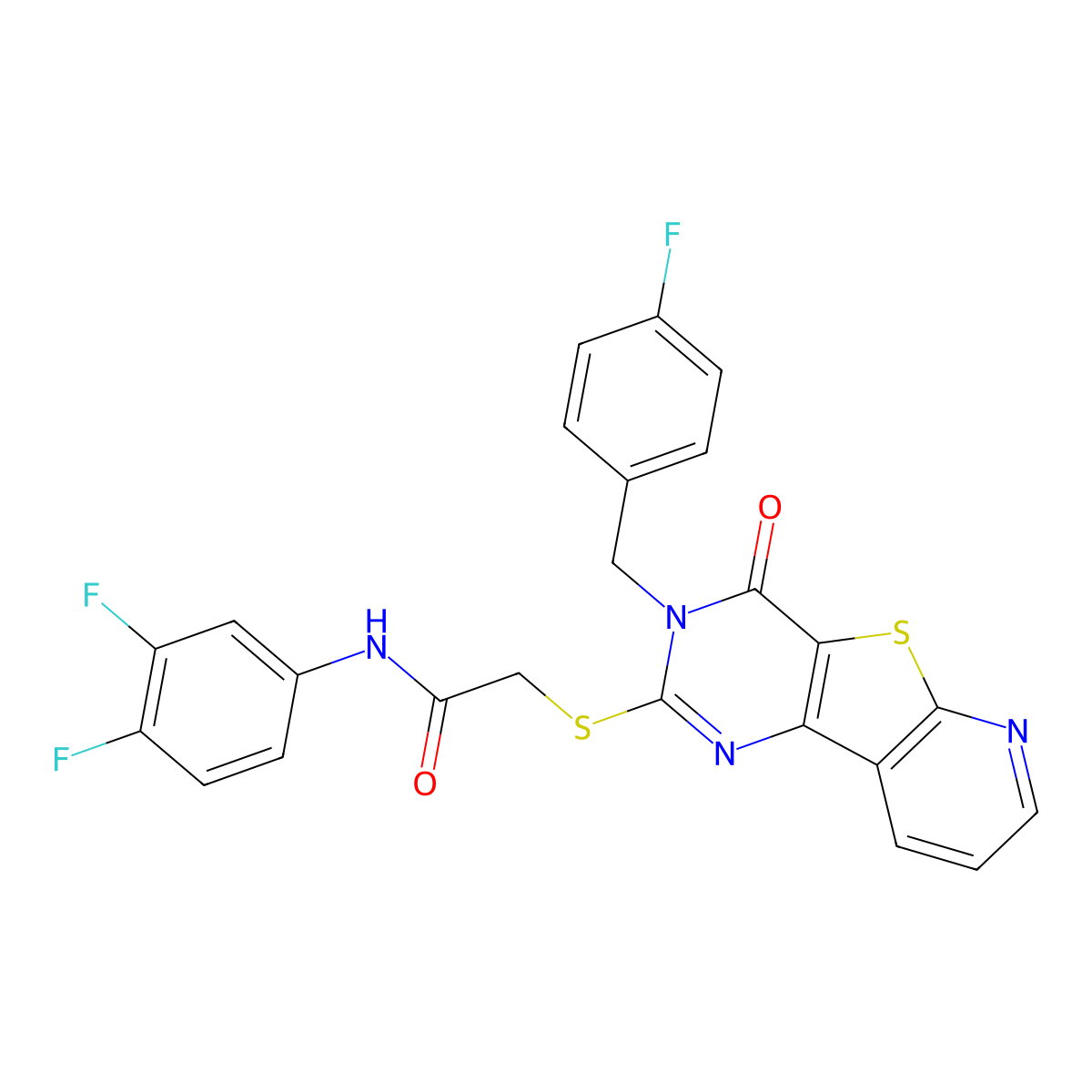 N-(3,4-difluorophenyl)-2-({5-[(4-fluorophenyl)methyl]-6-oxo-8-thia-3,5,10-triazatricyclo[7.4.0.0^{2,7}]trideca-1(9),2(7),3,10,12-pentaen-4-yl}sulfanyl)acetamide molecular structure, CAS 1189669-72-4