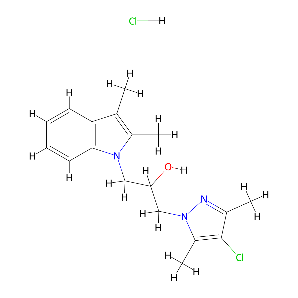 1-(4-chloro-3,5-dimethyl-1H-pyrazol-1-yl)-3-(2,3-dimethyl-1H-indol-1-yl)propan-2-ol hydrochloride molecular structure, CAS 1189670-86-7