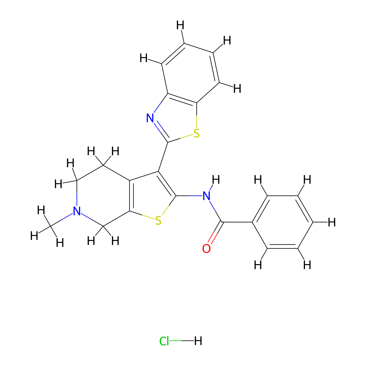 N-(3-(benzo[d]thiazol-2-yl)-6-methyl-4,5,6,7-tetrahydrothieno[2,3-c]pyridin-2-yl)benzamide hydrochloride molecular structure, CAS 1189671-11-1