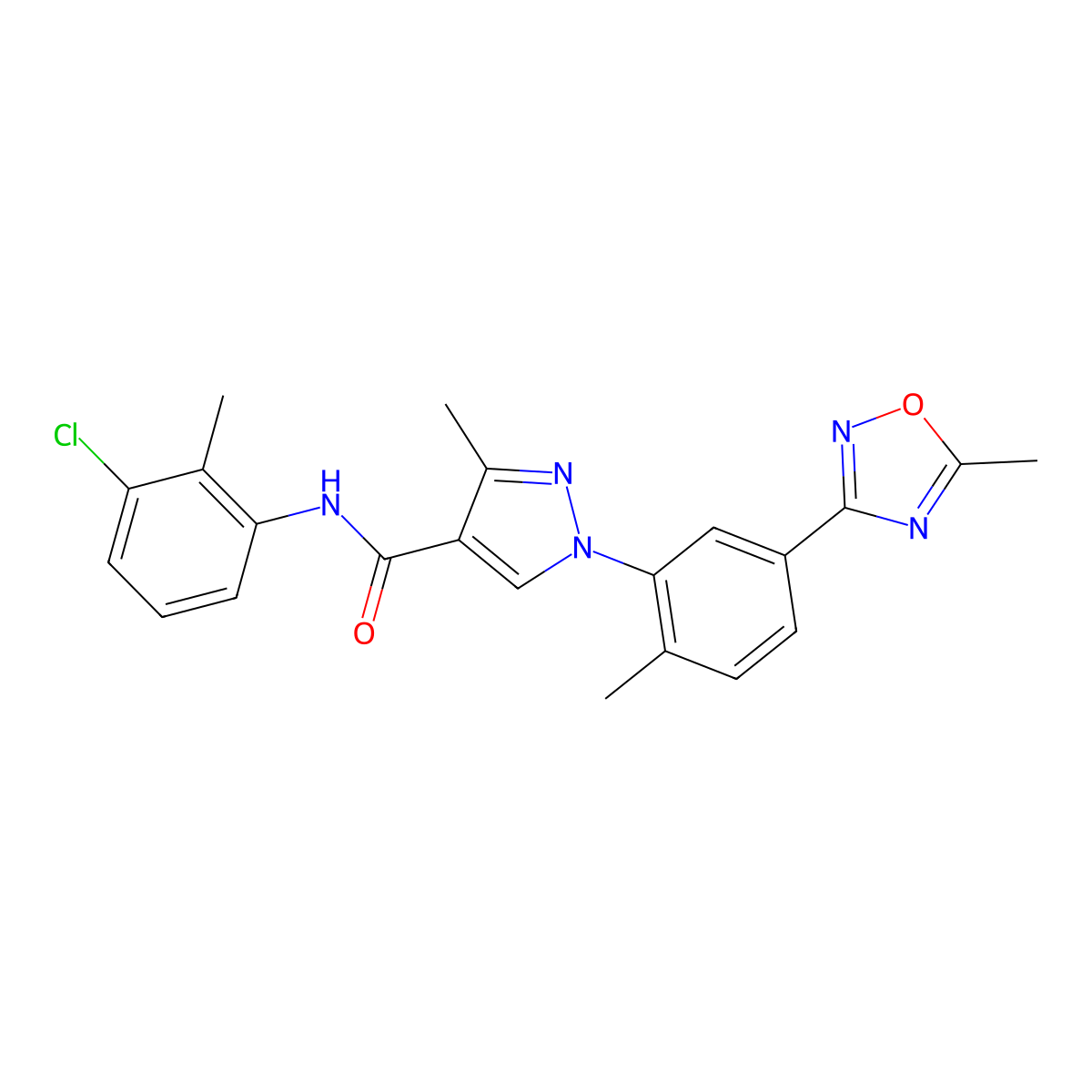 N-(3-chloro-2-methylphenyl)-3-methyl-1-[2-methyl-5-(5-methyl-1,2,4-oxadiazol-3-yl)phenyl]-1H-pyrazole-4-carboxamide molecular structure, CAS 1189671-28-0