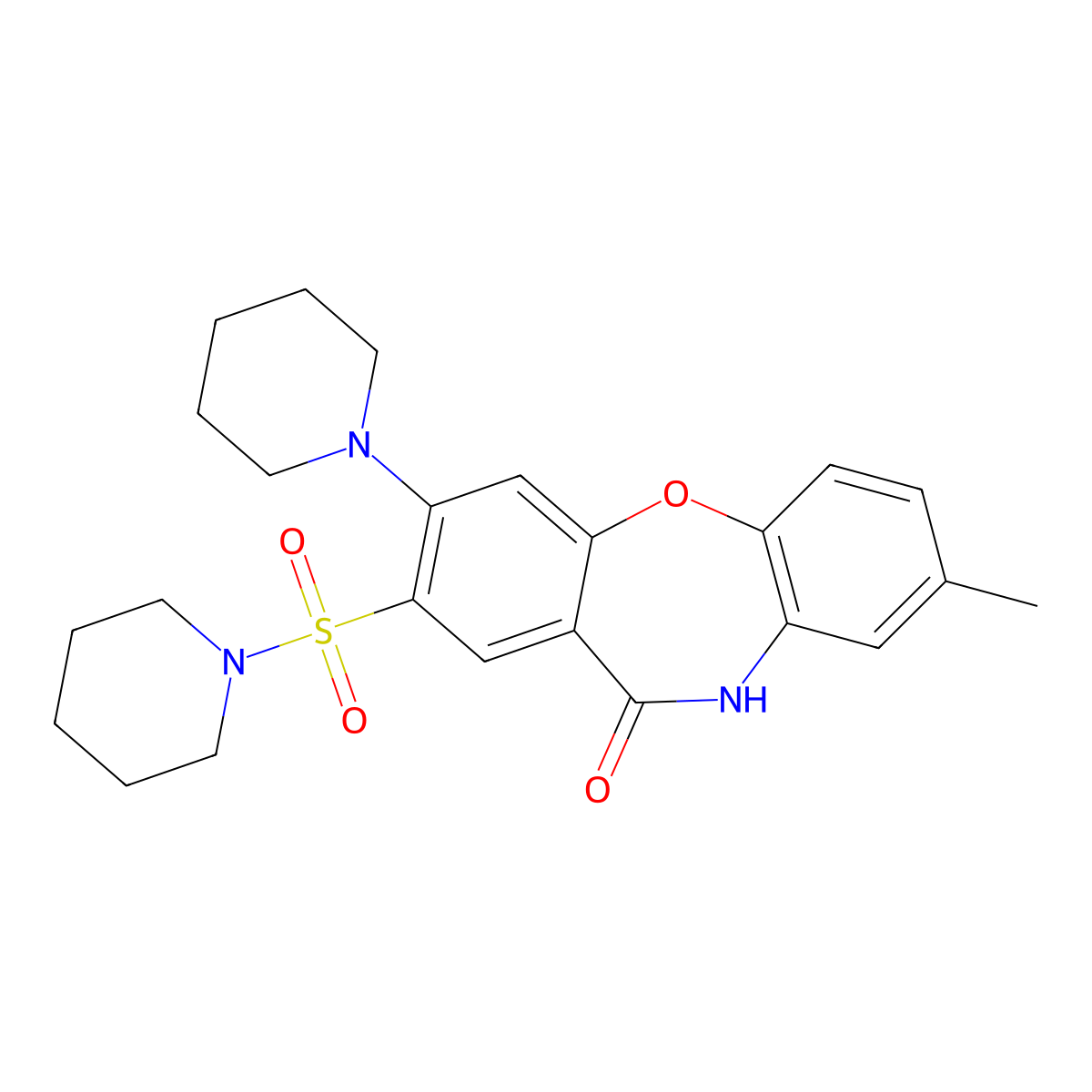 8-Methyl-3-piperidino-2-(piperidinosulfonyl)dibenzo[B,F][1,4]oxazepin-11(10H)-one molecular structure, CAS 1189671-49-5