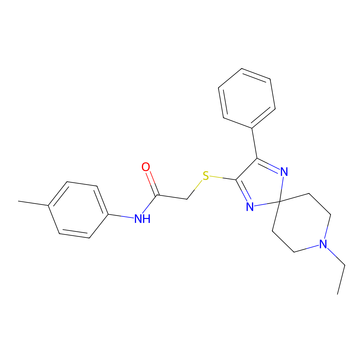 2-((8-ethyl-3-phenyl-1,4,8-triazaspiro[4.5]deca-1,3-dien-2-yl)thio)-N-(p-tolyl)acetamide molecular structure, CAS 1189671-76-8