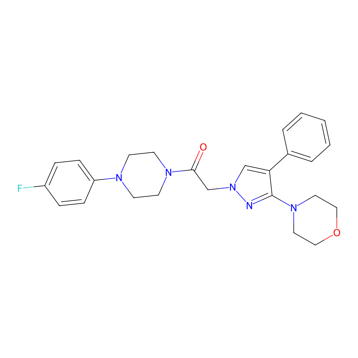 1-(4-(4-fluorophenyl)piperazin-1-yl)-2-(3-morpholino-4-phenyl-1H-pyrazol-1-yl)ethanone molecular structure, CAS 1189672-46-5