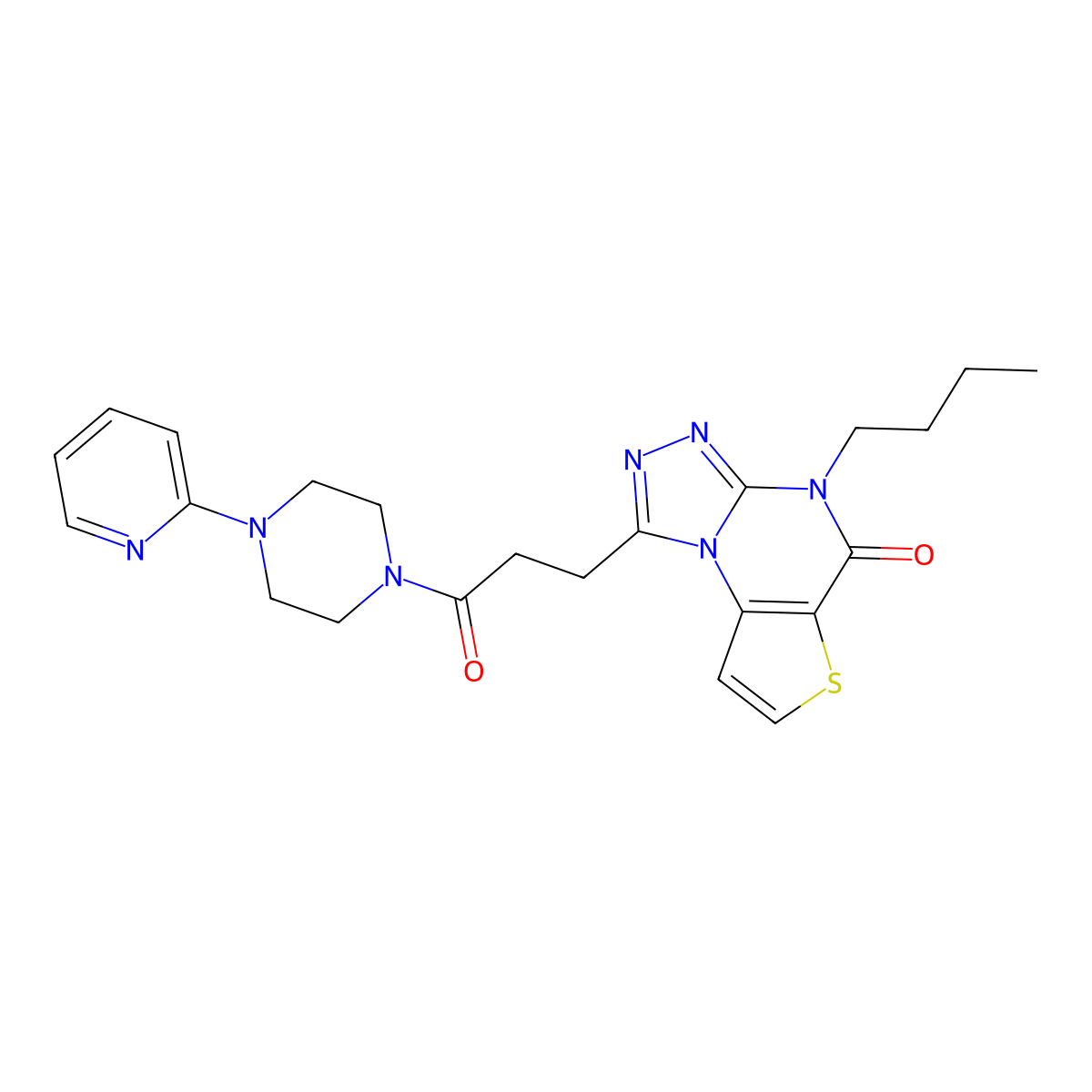 4-butyl-1-(3-oxo-3-(4-(pyridin-2-yl)piperazin-1-yl)propyl)thieno[2,3-e][1,2,4]triazolo[4,3-a]pyrimidin-5(4H)-one molecular structure, CAS 1189672-74-9