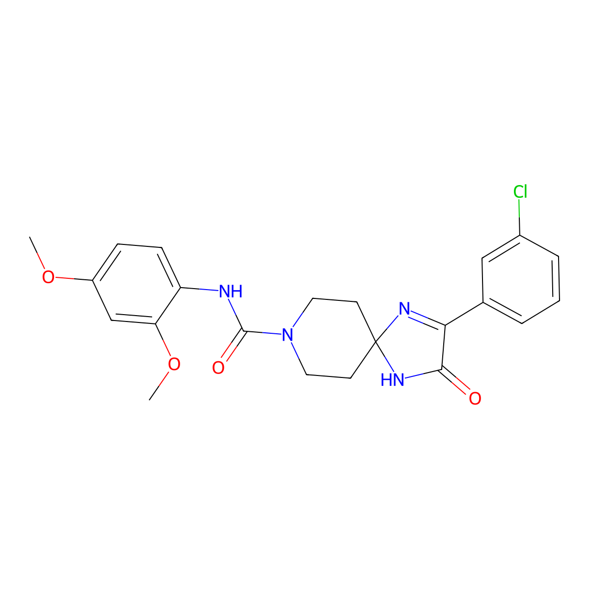 2-(3-chlorophenyl)-N-(2,4-dimethoxyphenyl)-3-oxo-1,4,8-triazaspiro[4.5]dec-1-ene-8-carboxamide molecular structure, CAS 1189672-99-8