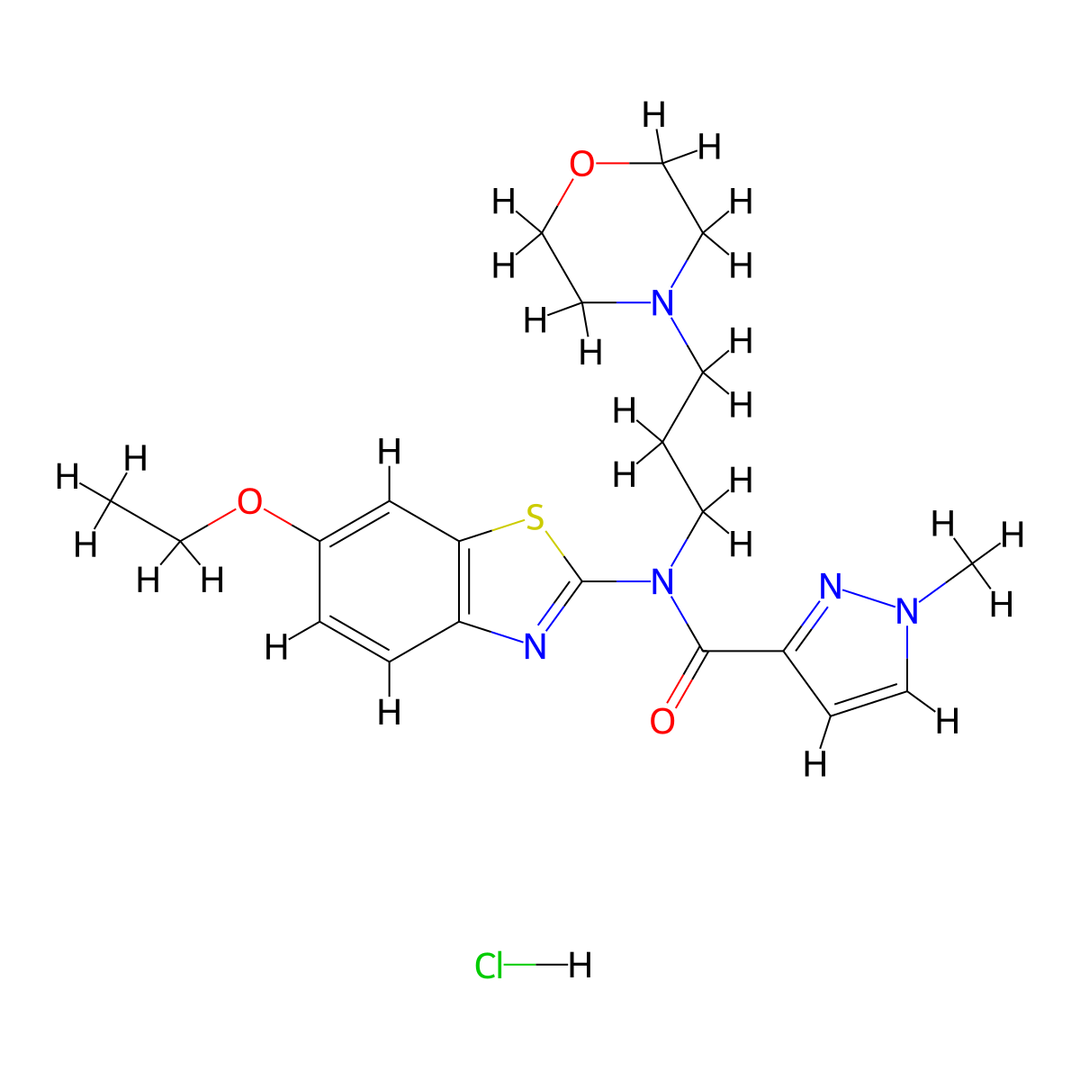 N-(6-ethoxybenzo[d]thiazol-2-yl)-1-methyl-N-(3-morpholinopropyl)-1H-pyrazole-3-carboxamide hydrochloride molecular structure, CAS 1189673-01-5