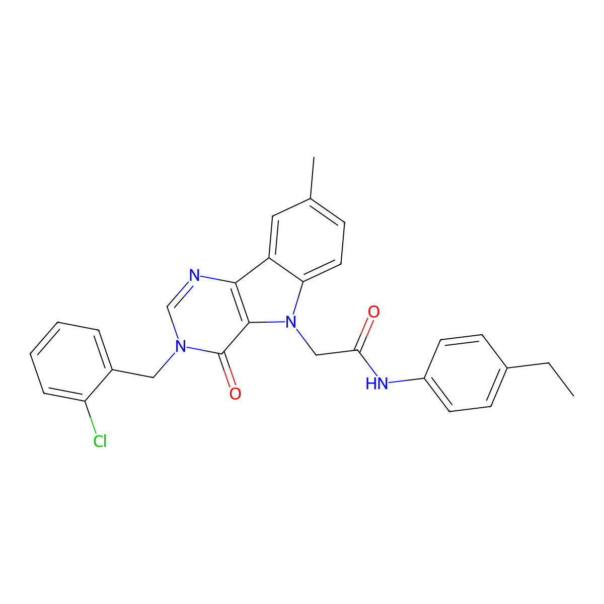 2-(3-(2-chlorobenzyl)-8-methyl-4-oxo-3H-pyrimido[5,4-b]indol-5(4H)-yl)-N-(4-ethylphenyl)acetamide molecular structure, CAS 1189673-24-2