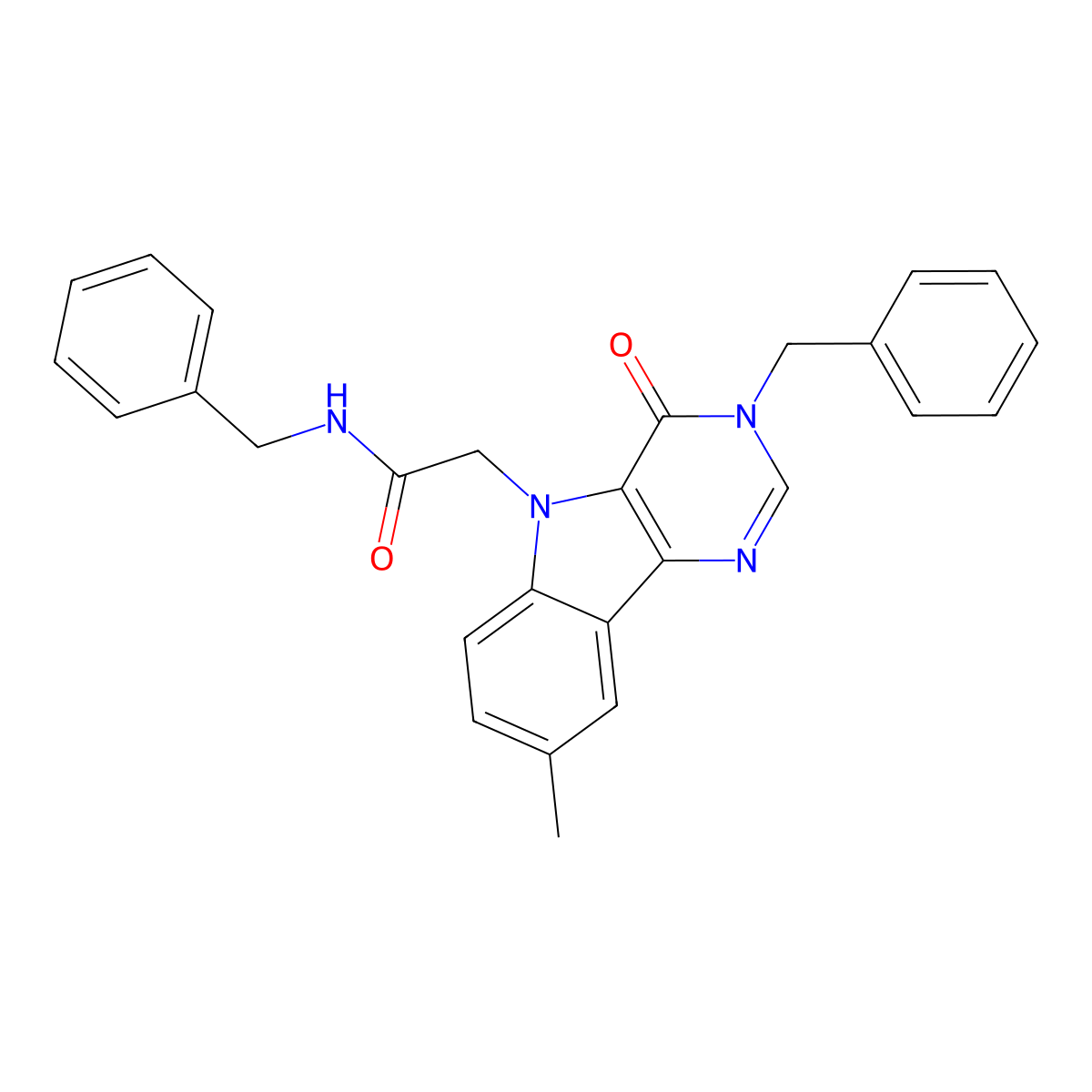 N-benzyl-2-(3-benzyl-8-methyl-4-oxo-3H-pyrimido[5,4-b]indol-5(4H)-yl)acetamide molecular structure, CAS 1189674-58-5